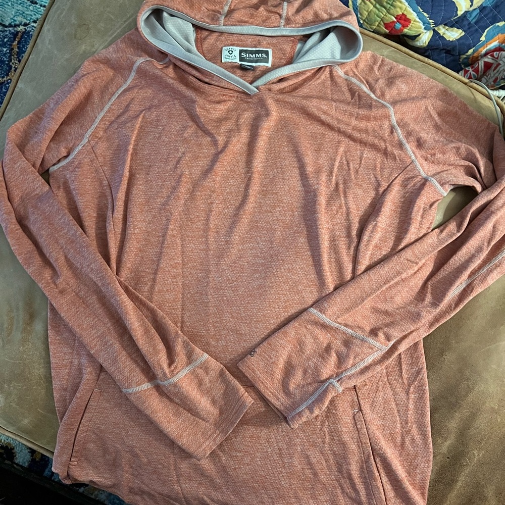 Simms Fishing L Bugstopper Insect Shield Hoodie UPF 50 Stretch Pink Red Women's